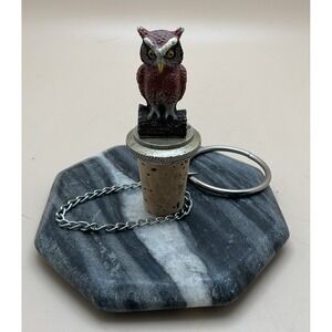 Vintage Wine Things Unlimited WTU Pewter Owl Wine Stopper Chain Never Used Cork